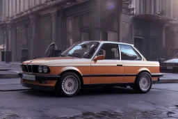 a 1990 bmw 2-door 4k ,ultra realistic,concept, 4k ,on street, parked in crowded city