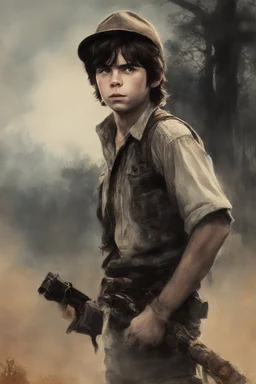 Movie Poster - Chandler Riggs as "Carl Grimes" - The Walking Dead - in the art style of Frank Frazetta