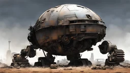 1robot detailed half-sphere head Excavator, Bulldozer , rusty, dusty dynamic pose (art by Tsutomu Nihei Mamoru Oshii )