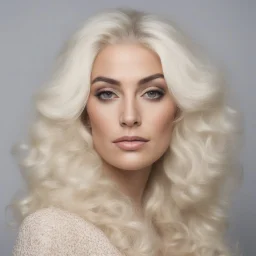 Portrait of tv star loana petrucciani, platinum blond, crochet