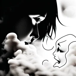 two human faces intermingled in a cloud of smoke, surreal