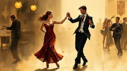 Man and woman in their thirties dancing swing, Art