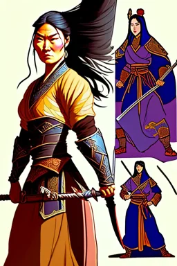 style comdey character : A woman, believing herself a fearsome warrior, dramatically confronts the She holds her sword upside down A Mongol casually pushes her over and steals her dictionary, Woman stands defiantly, sword held backwards, Ertugrul music blasting in the background. Mongols look confused Close-up of the woman naked confident face shouting her challenge. Mongol soldier pushes her with a bored It was a beautiful woman for the soldiers. All the soldiers Crowded marry naked her.
