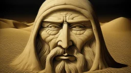 An ivory sandy desert with glowing eyes painted by Leonardo da Vinci