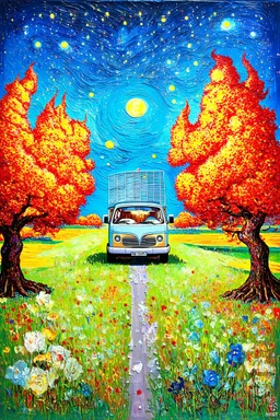 quelle horreur; a fantastical surreal pastel sparkly world exploration of the end of a civilization; a street art mashup of Philip Guston imposed upon a Van Gogh landcape.