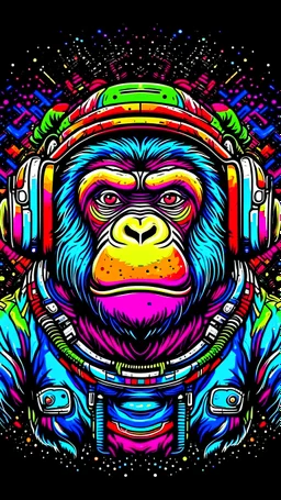 vector art ready to print colourful graffiti illustration of ape in space suit ,face only, symmetrical, vibrant color, hip hop, high detail