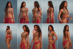 Indian Female character 19 years full anatomy Proportions of the character the head-to-body ratio . Front, Side, and Back Views: Provide multiple views of the character, including front, side, and back mode sheet .stylized animation character 8k Art station.
