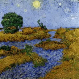 Agora tá funcionando casinha na roça com rio passando com pintura a óleo Van Gogh