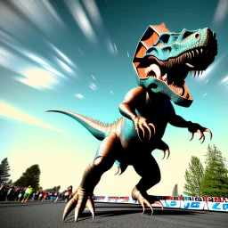 A dinosaur wins the Boston Marathon