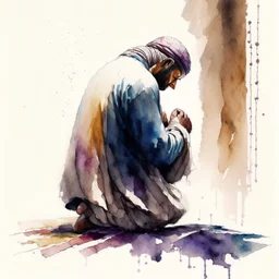 A man is praying namaz, watercolour painting