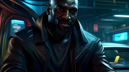 create a stunning & realistic Photo of idris elba in a Cyberpunk 2077 Phantom Liberty