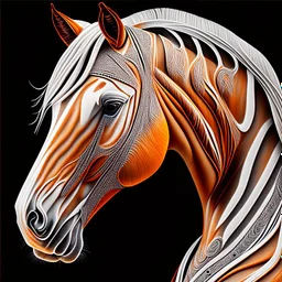 Horse Palomino symmetrical design front view ink art colours orange cream white and black hyper-detailed realistic 8k