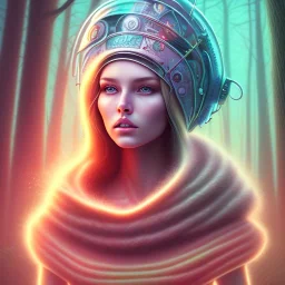 spray painting fantasy art, portrait blonde with light head band in mummy sweater, standing in portal to forest world from desert world,poetry book illustration