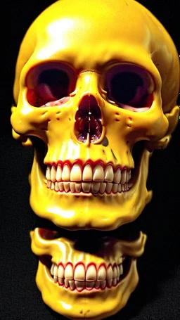 a picture of a dark, comedic, anatomically correct skull of a smiley face, photo realistic, highly detailed, yellow, old, part of a collection of bones on display on a scientists shelving