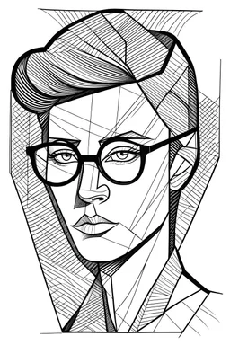 Cubist Line drawing of a lady with glasses triangular