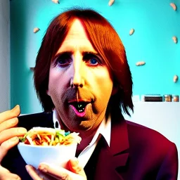 Scottish Tom Petty eating a burrito in heaven, neon