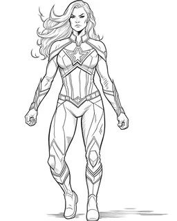 Avengers Captain Marvel, coloring page, no leaves, full body (((((white background))))), only use an outline., real style, line art, white color, clean line art, white background, Sketch style