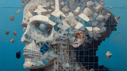 the anatomy of a human head made of domino pieces and shels, an ultrafine detailed painting by James jean, octopath traveler, Behance contest winner, vanitas, angular, altermodern, surreal