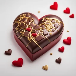 Chocolate heart box red with gold for Valentine's Day on white background