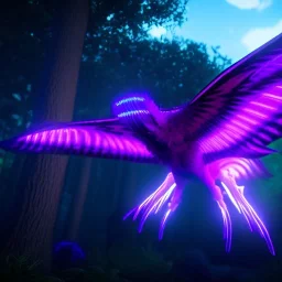 ultraviolet creature, wings, bioluminescent forest in the background, 8k resolution, unreal engine 5, ultra detailed, realistic, small details