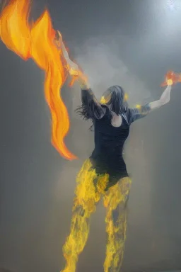 Full body portrait, painting, medium shot lady volumetric fire, volumetric ice