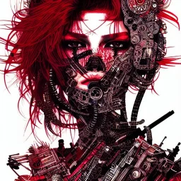 beautiful punk girl, hyper detailed, hyperdetailed, intricately detailed, illustration by <kilian eng> <Yoji Shinkawa>, darkred tones,