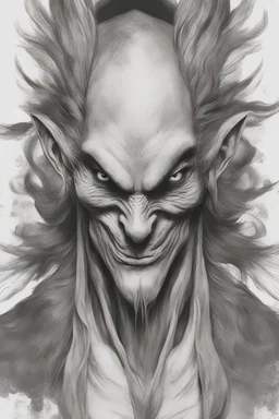 a very close up side profile image of an evil spirit, smirking and looking at the camera,8k quality, supper realistic