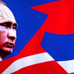 Putin, comunism flag, nuclear bomb