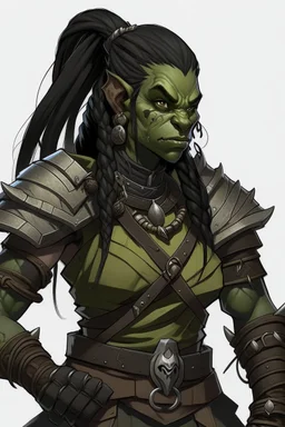 huge female orc braided black ponytail barbarian dnd