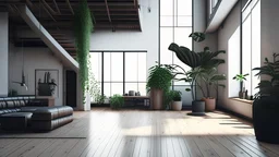 Empty room of modern contemporary loft with plants