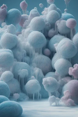 detailed peaceful landscape made of cake frosting, cotton candy, ice cream, strong texture, extreme detail, octane render