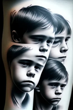 A simple black and white tattoo of three sons, aged 12, 8 and 5