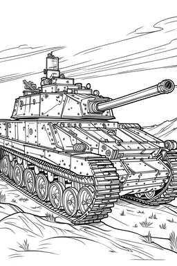 drawing with pen outline art for adults coloring book Coloring for Adults of Scenes, Military tank illustration, white background, sketch style, only outlines used, cartoon style, lines, coloring book, clean lines, no background. White, Sketch style.