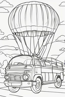 transport coloring page for kids, PARACHUTE, thick outline, low details, no shading, no color