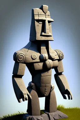 moai easter island golem robot with arms photorealistic