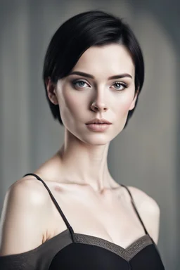 Scandinavian medieval 30 year old woman with black short hair, pale skin, pretty lips, muscular