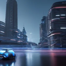 Renault Zoë, futuristic city, blue,