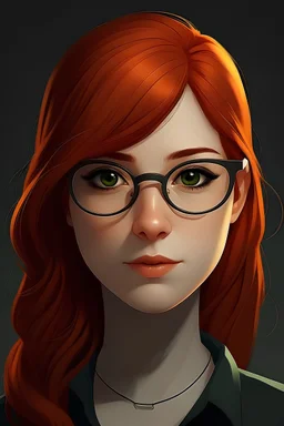 avatar de mujer pelo de color rojo a los hombros , con lentes, ojos marrones, cachetona
