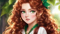 (masterpiece:1.3), (high quality:1.3), (best quality:1.3), official wallpaper, official art, 25 year old young, (pointy ears:1.2), (reddish hair:1.3), almond eyes, (green eyes:1.1), [long hair], [curly hair], (eye shadow:1.1), 162cm tall, oval face, snub nose, heart-shaped lips, (arched eyebrows:1.1), (skinny:1.1), ballgown, rhg, a woman in a red cape, wearing rhg, wearing a ballgown, beautiful face, perfect face, perfect eyes, perfect skin, detailed eyes, detailed hair,