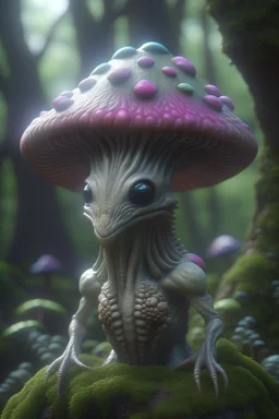 mushroom alien , 3d 4k octane render, lifelike, photorealistic, artstation, illustration, smooth, sharp focus, ornate, intricate, complex, highly detailed, digital painting, smooth, art by tom bagshaw, akihiko yosh