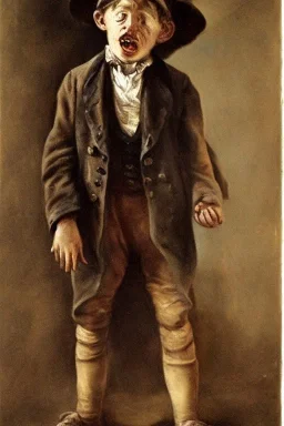 oliver twist, crying boy, oil on face, 1890 clothes