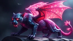A panther with shimmering dragon scary ,cool wings