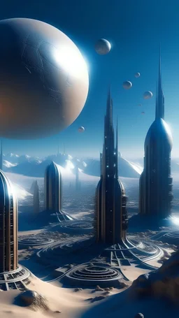 sci fi planet, snowing city, Arabian buildings