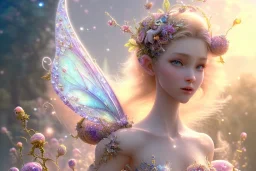 one very little beautiful fairy on a big crystal subtle flower in a galactic ambiance, transparent petals, delicate colors, in the foreground, full of details, smooth, bright sunshine，soft light atmosphere, light effect，vaporwave colorful, concept art, smooth, extremely sharp detail, finely tuned detail, ultra high definition, 8 k, unreal engine 5, ultra sharp focus