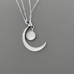 Clear polyester necklace with a silver pendant in the shape of a crescent moon