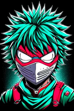 Create a metal mask similar to the one Izuku Midoriya wears in My Hero Academia, but have it extend to cover the full face. It should be gunmetal gray color and have symmetrical holes over the mouth area that glow slightly red. It should be worn by a rabbit and have a black hood. The character should not have hair.