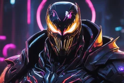Venom Shredder machine in 8k solo leveling shadow artstyle, sombra them, close picture, rain, Shredder helmet, neon lights, intricate details, highly detailed, high details, detailed portrait, masterpiece,ultra detailed, ultra quality