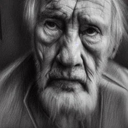 moody close up charcoal portrait of an old man, delicate, highly detailed, chiaroscuro, beautiful composition, delicate arrangement, aesthetic, soft lighting, tender