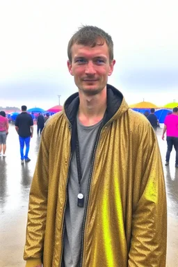giant vitalik buterin at burning man festival in the rain