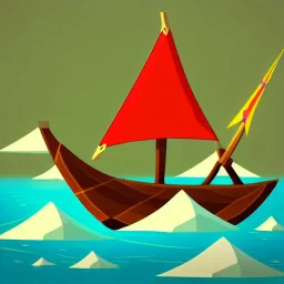 Legend Of Zelda: Wind Waker style Small wooden ship, with bright sails, on a vast ocean, stylized, celshaded, colorful, adventurous, full view.